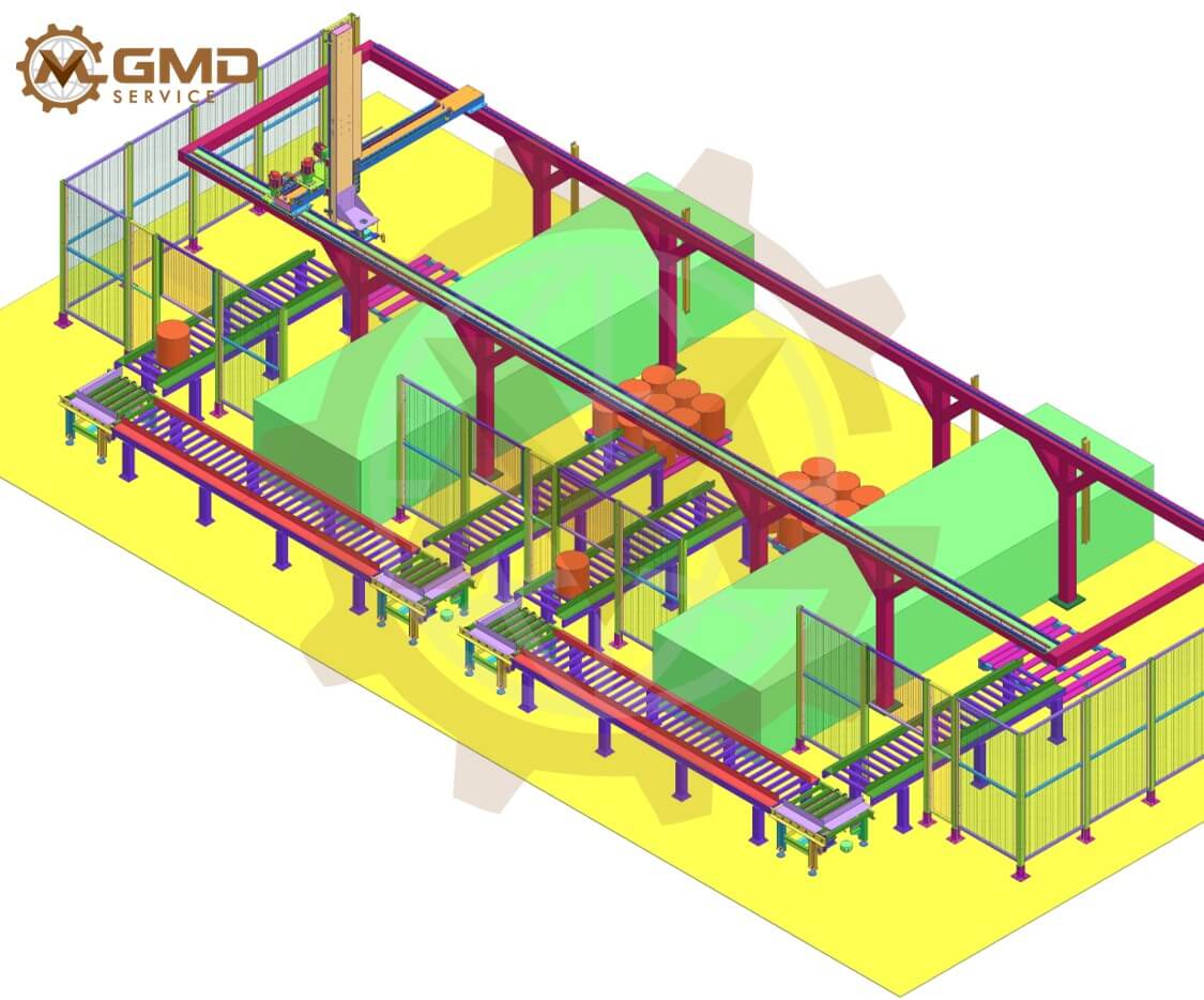 3D CAD view of a custom industrial machine designed by GMD Services