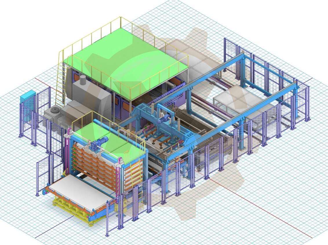 3D CAD view of a custom industrial machine designed by GMD Services